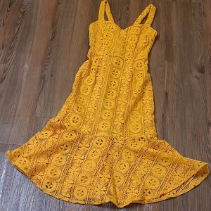 fab'rik Sunlit Yellow Lace Midi Dress